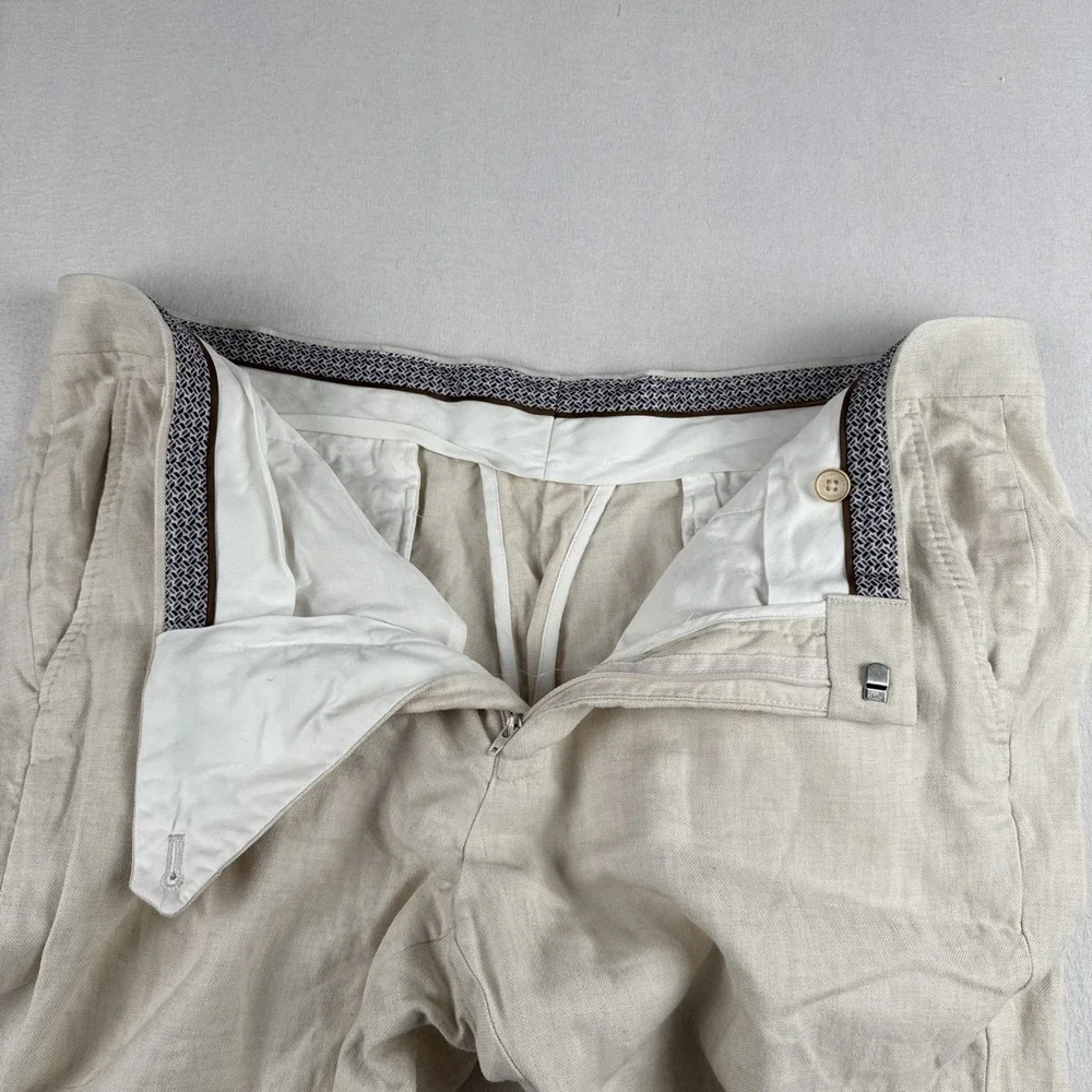 Baird McNutt Men Murano Slim Fit Linen Cotton Blend Pants fits 37*31 Cream READ